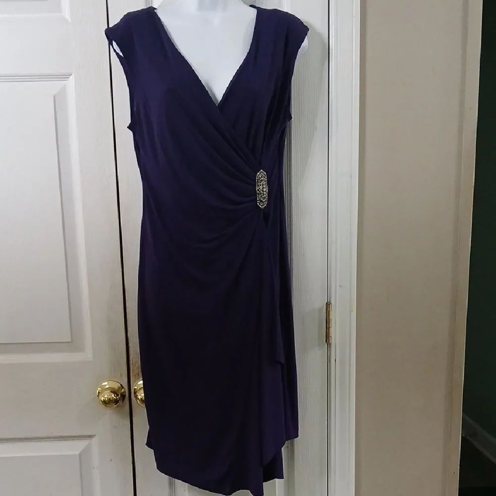Enfocus Studio eggplant purple faux wrap sleeveless dress Sz 10 NWOT